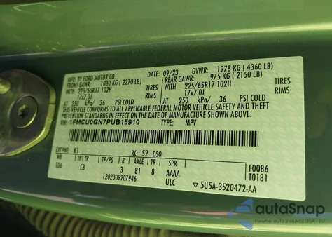 2023 Ford Escape Active z USA, uszkodzony, nr VIN 1FMCU0GN7PUB15910